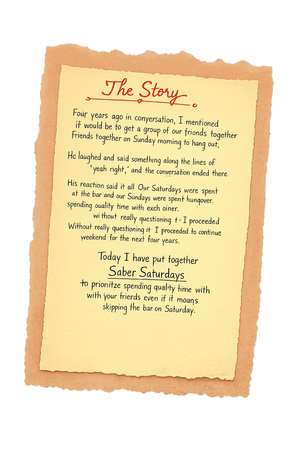 The original Sober Saturdays backstory note